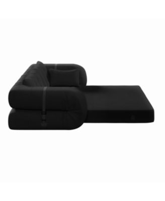 Streamdale Human Dog Bed, Lazy Sofa Couch, 78.7" Foldable Sofa Bed, 3-in-1 Teddy Fabric Foam Sleeper Sofa Bed, Black