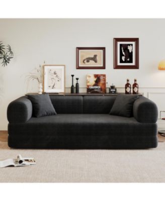 Corduroy Compression Sofa Bed with Pillow Back Support, Black