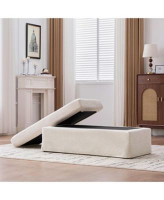 Streamdale Beige Chenille Ottoman with Black Metal Legs