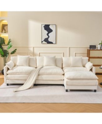 Modern L-Shaped Cloud Couch with Ottoman, 4-Seat Chenille Sectional Sofa