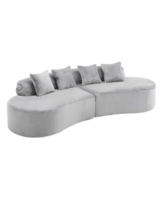 Streamdale Modern curved flannelette sofa with pillows in light gray.