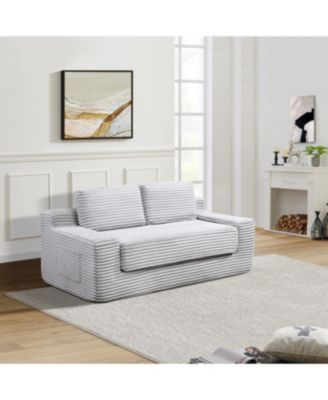 Corduroy Cloud Double Sofa, 2-in-1 Convertible Sofa Bed, Grey