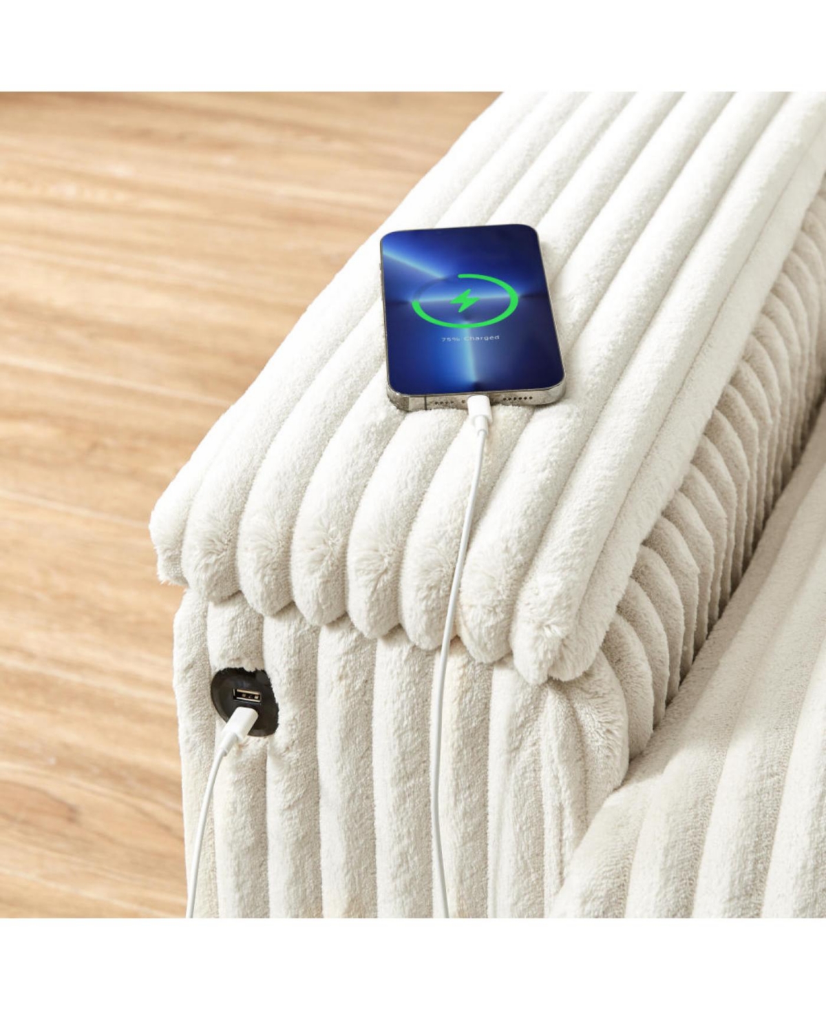 Streamdale 71" Sofa Plush Corduroy Square Storage Armrest Usb port