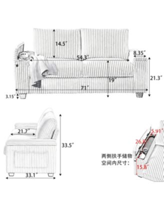 Streamdale 71" Sofa Plush Corduroy Square Storage Armrest USB port