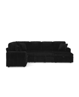 Streamdale Black U-shaped Corduroy Sofa with Pull-out Bed & Storage Chaise