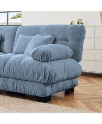 Cloud Couch Chenille Blue Sectional Sofa with Ottoman and Pillows