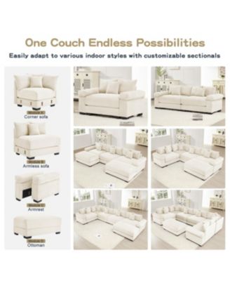 Oversized Cloud Modular U-Shape Sectional Couch with Ottoman, Cream
