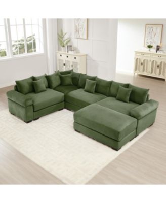 Oversized Cloud Modular Sectional Couch with Ottoman, Green
