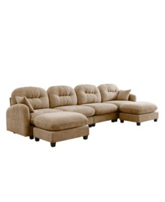 Modular Sectional U Shaped Couch with Ottoman, Soft Chenille Fabric, Camel