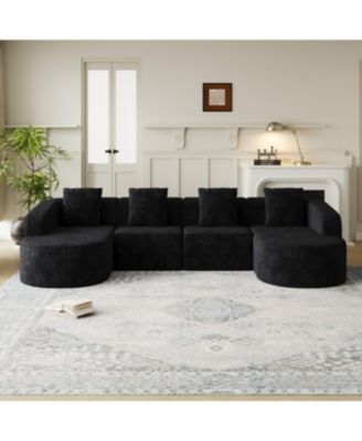 L-shaped curved modular sofa, modern design, lychee-textured polyester fabric, curved backrest