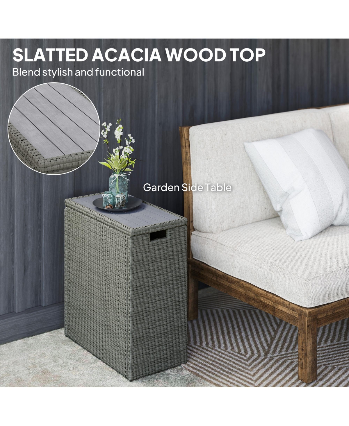 Outsunny 17 Gallon Wicker Deck Box, Small Outdoor Storage