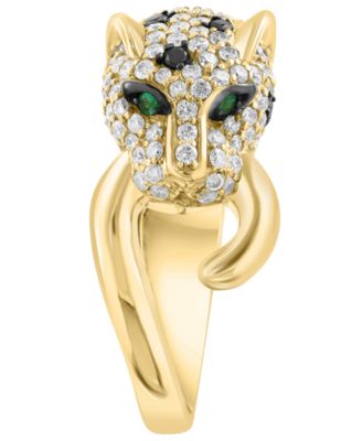 White, Black Diamond (1-3/8 ct. t.w.) and Emerald Accent Ring in 14k Yellow Gold
