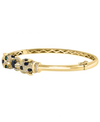 White, Black Diamond and Emerald Accent Bangle (1-1/3 ct. t.w.) in 14k Yellow Gold