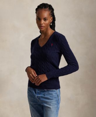 Women's Cable Wool-Cashmere V-neck Sweater