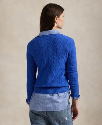 Women's Cable Wool-Cashmere V-neck Sweater