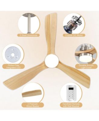 52-inch Modern Sand Nickel 3-Blade Light Ceiling Fan with Remote Control and Supporting Mobile Device Connection