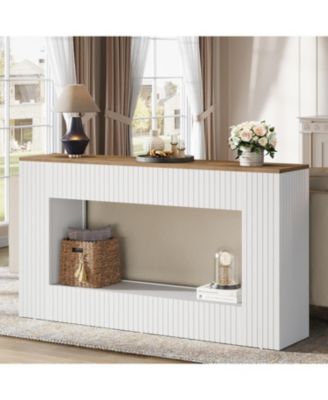 Modern Console Table, 55-Inch Wood Entryway Table with Storage, White