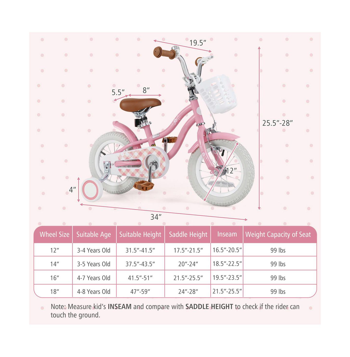 Детская игрушка SUGIFT 12 Inch Kids Bike with Removable Training Wheels and Dual Brakes, Ages 3-4, цвет: Розовый — фото 3