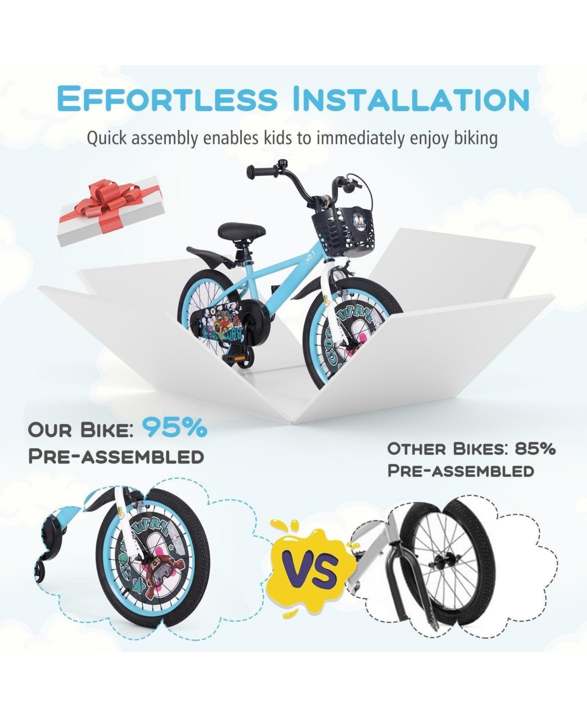 Hongge Kids Bike with Dual Brakes Adjustable Seat and Training Wheels for Ages 3 to 8