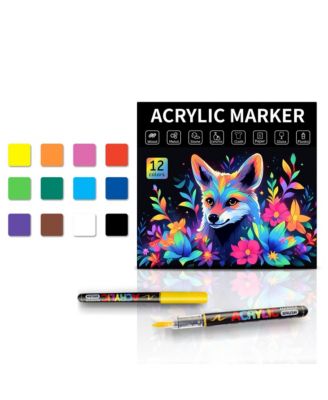 12 Colors Direct Liquid Acrylic Markers, Student Hand-Painted Art Markers for Rocks, Eggs, Wood, Rock, Canvas, Plastic, Glass, Ceramic