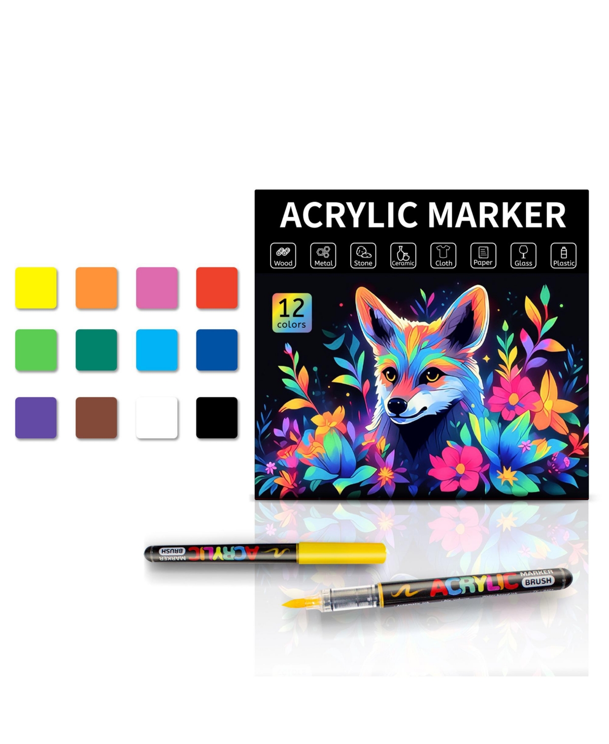 Htutwoo 12 Colors Direct Liquid Acrylic Markers, Student Hand-Painted Art Markers for Rocks, Eggs, Wood, Rock, Canvas, Plastic, Glass, Ceramic