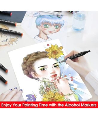30 Colors Alcohol Brush Markers Set, Dual Tip Coloring Art Markers, Perfect for Coloring, Drawing, Sketching, Card Making and Illustration