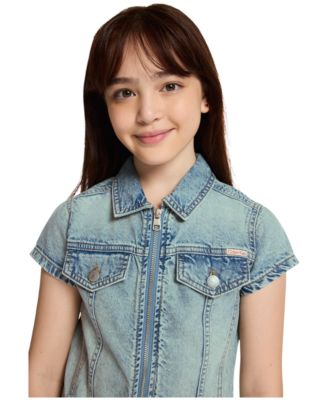 Cavin Klein Girls' 7-16 Seamed Zip Front Denim Dress
