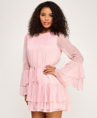 Juniors' Crewneck Layered Ruffle Mini Dress