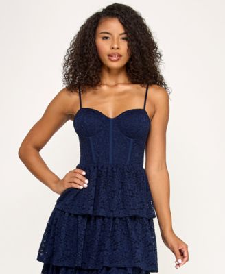 Juniors' Layered Sweetheart Neck Midi Dress