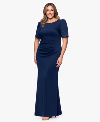 XSCAPE - Plus Size Pleated-Waist Studded-Sleeve Gown