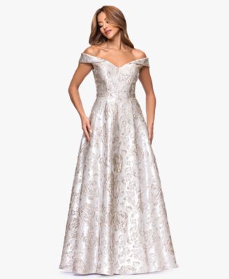 XSCAPE - Petite Brocade Sweetheart Off-The-Shoulder Long Gown