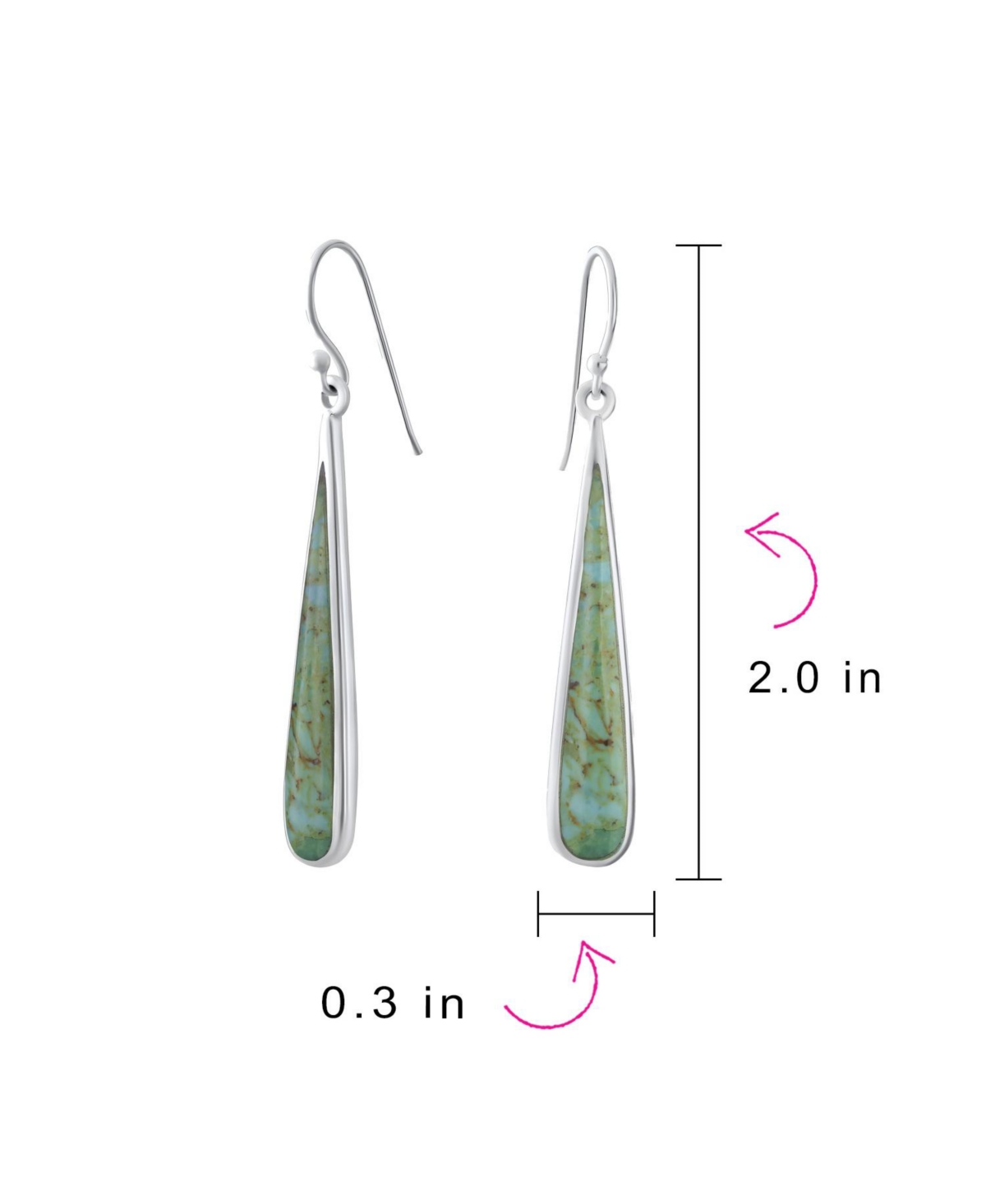 Bling Jewelry Boho Blue Stabilized Turquoise Inlay Long Flat Teardrop Shaped Dangle Earrings Sterling Silver French Wire