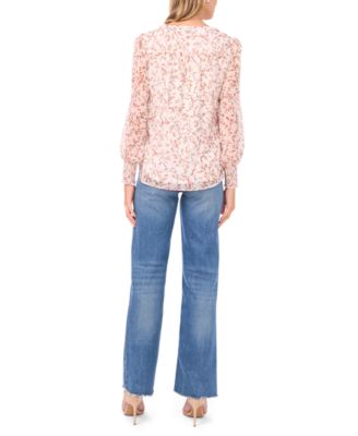 Petite Button-Front Smocked-Cuff Blouse