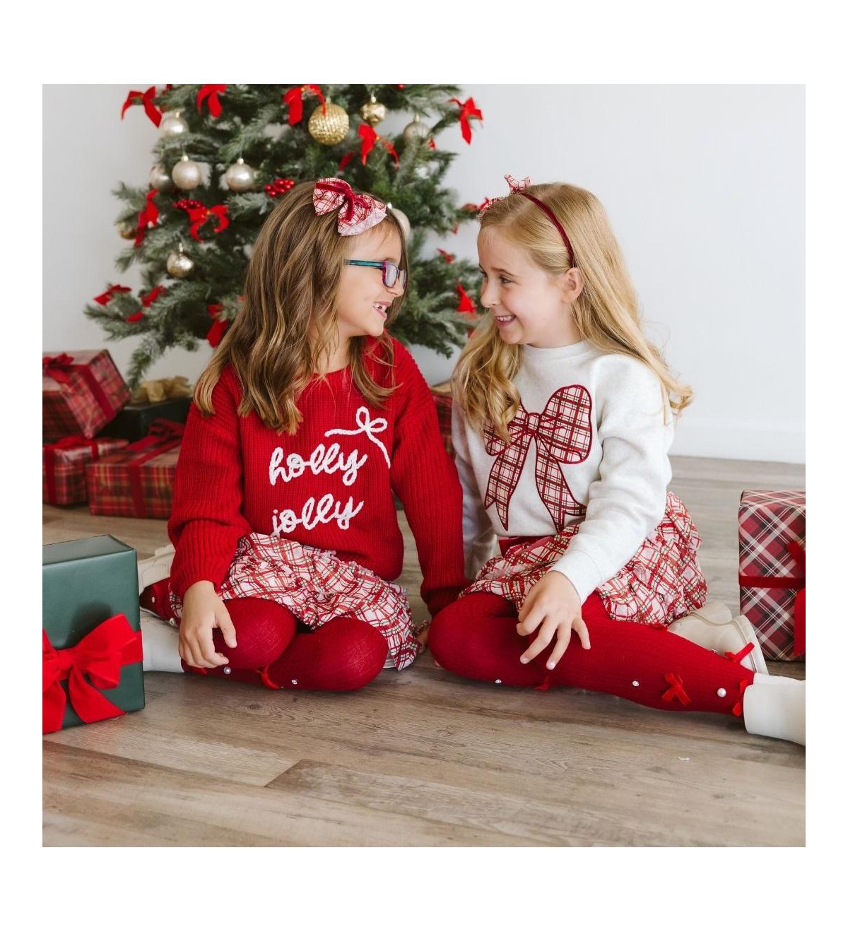 Sweet Wink Toddler Girls Christmas Plaid Bow Patch Sweatshirt