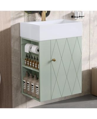 Bathroom Vanity with Ceramic Sink Diamond Pattern Door and Gold Handle