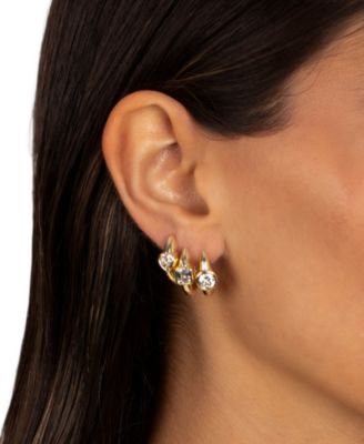 Cubic Zirconia Gold Plated Gold Plated Emerald Bezel Huggie Earrings