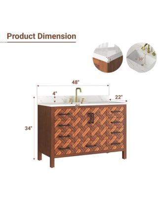 48" Fully Assembled Bathroom Vanity with Engineered Stone Top, Solid Wood Frame and Built-in Outlet