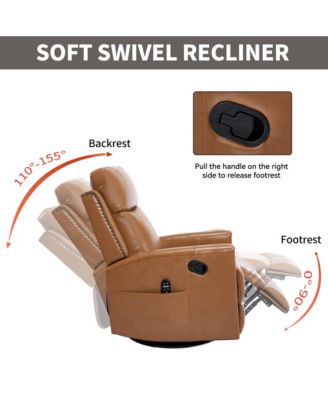Genuine Leather Heat Massage Manual Recliner Chair with Rocker and Swivel