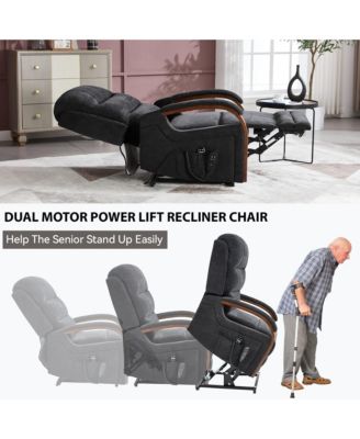Power Chenille Lift Recliner Chair Dual Motor Infinite Position Up to 350 LBS with Solid Wood Armrests, Heat Massage and Heavy Duty Motion Mechanism