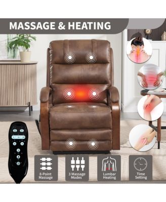 Power Lift Recliner Chair Dual Motor Infinite Position Up to 350 LBS with Solid Wood Armrests, Heat Massage and Heavy Duty Motion Mechanism
