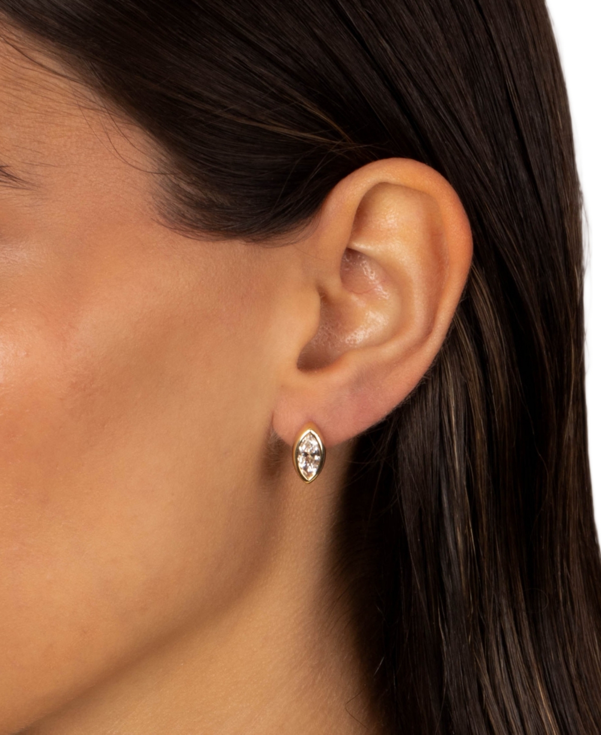 by Adina Eden Cubic Zirconia Gold Plated Gold Plated Marquise Bezel Huggie Earrings