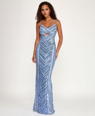 Women's All-Over Sequin Cut Out Long Gown