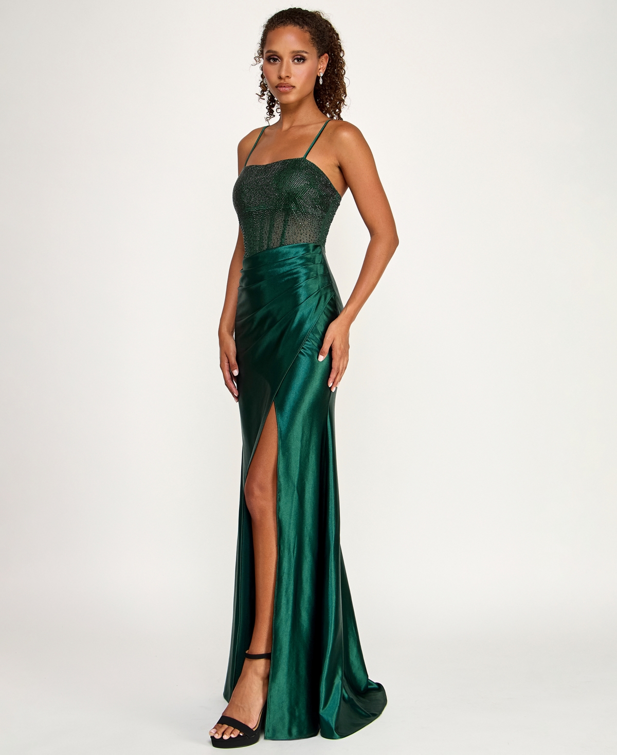 City Studios Juniors' Square Neck Side Slit Gown