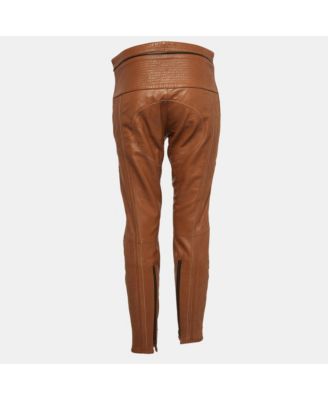 Women's Havana Brown Leather Straight Leg Trousers