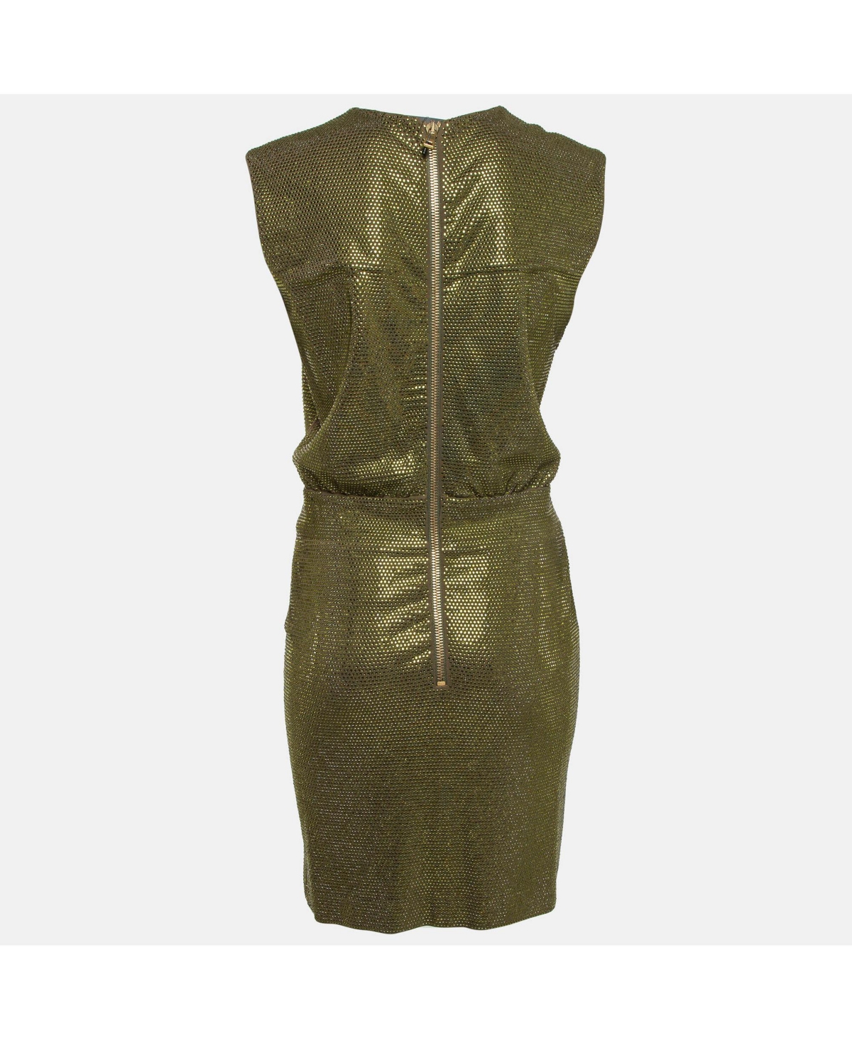 Pre-Owned Balmain Women's Green Embellished Jersey V-Neck Sleeveless Dress