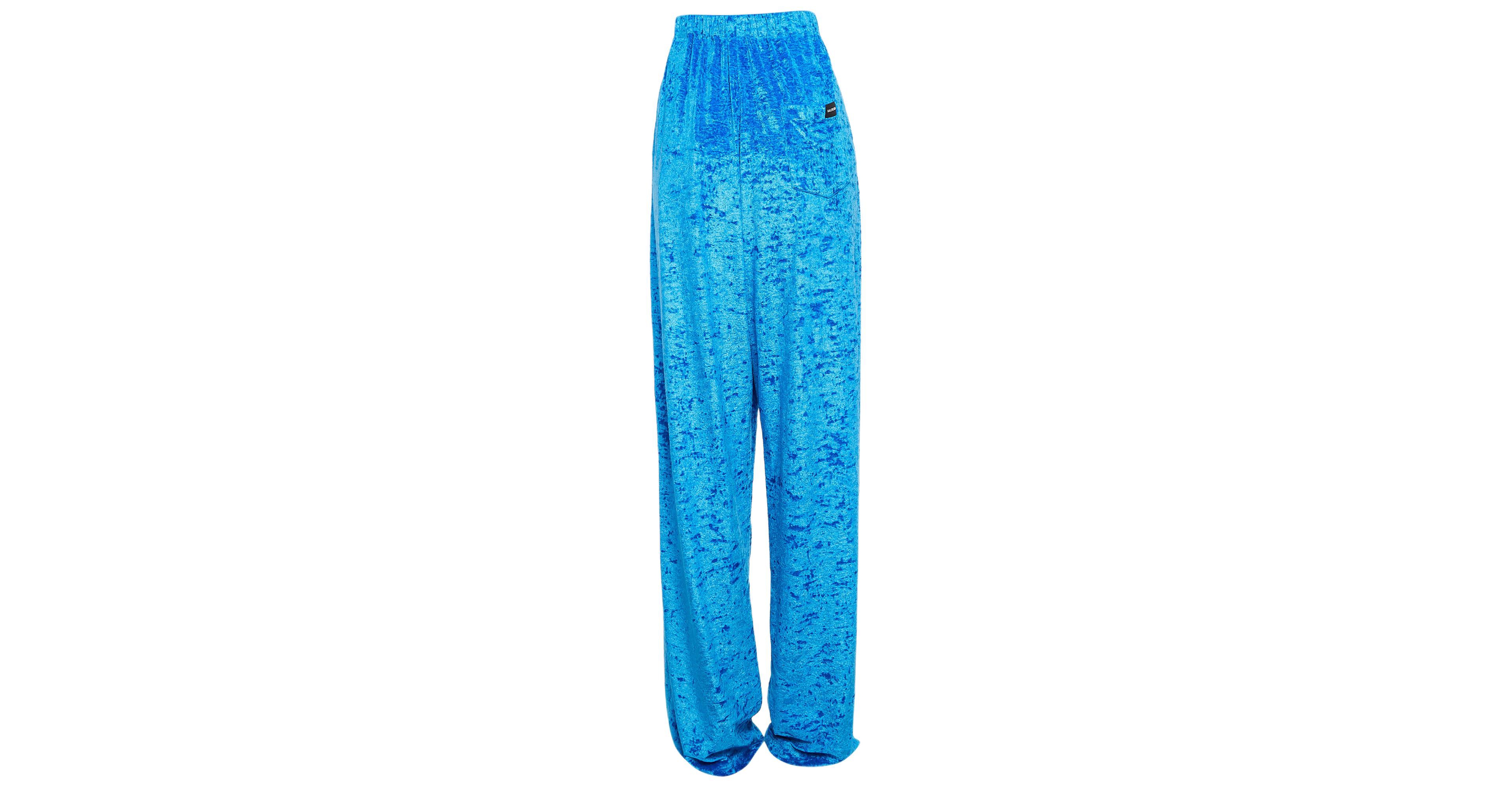 Pre-Owned Balenciaga Women's Blue Velour Wide-Leg Pants