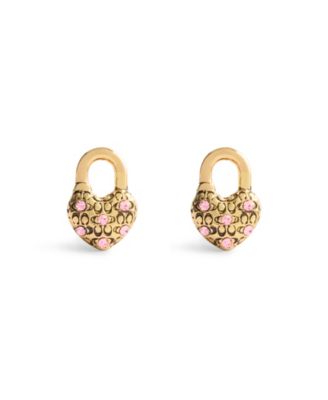 Faux Stone Charming Charms Signature Heart Padlock Stud Earrings
