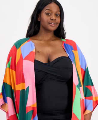 Plus Size Printed Open-Front Kimono Cover-Up