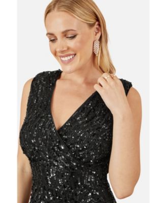 Women's Sequin Fitted Wrap Dress With Split Hem