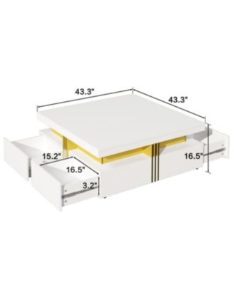 Streamdale Modern Glossy Square Storage Coffee Table with 4 Drawers, 43.3", Black